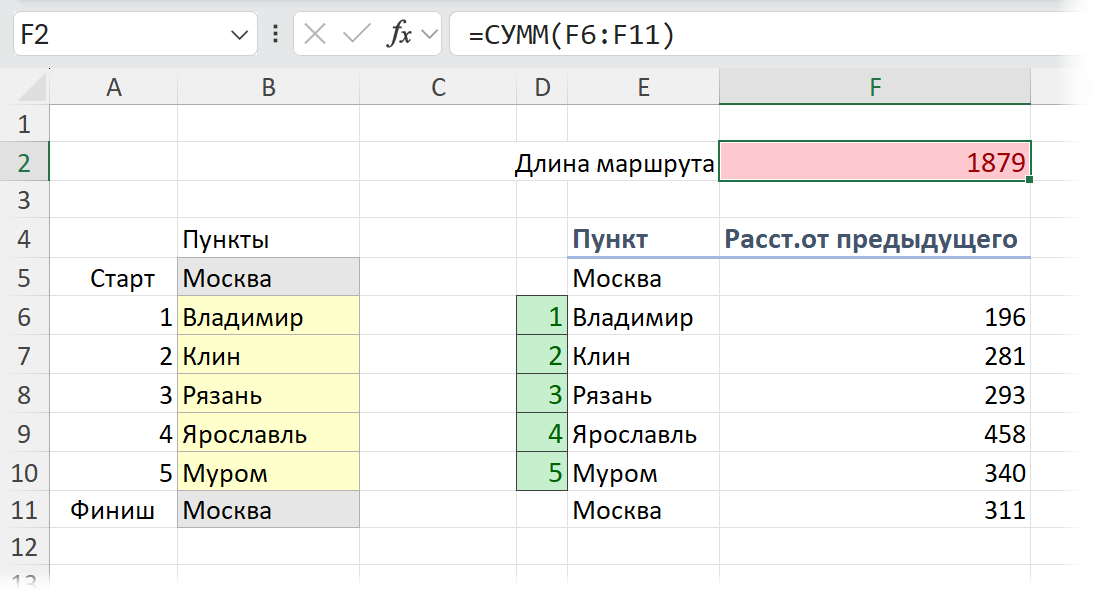 Считаем общую длину маршрута