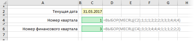 Номер обычного и финансового квартала