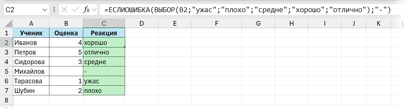 Функция ВЫБОР