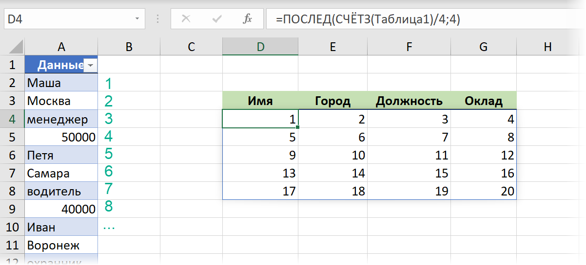 Формируем номера строк