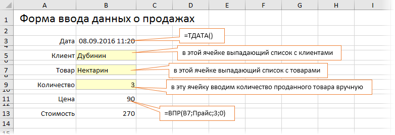 Форма ввода