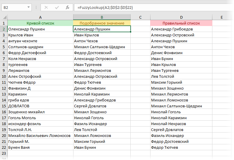 Поиск ближайшего похожего текста функцией FuzzyLookup