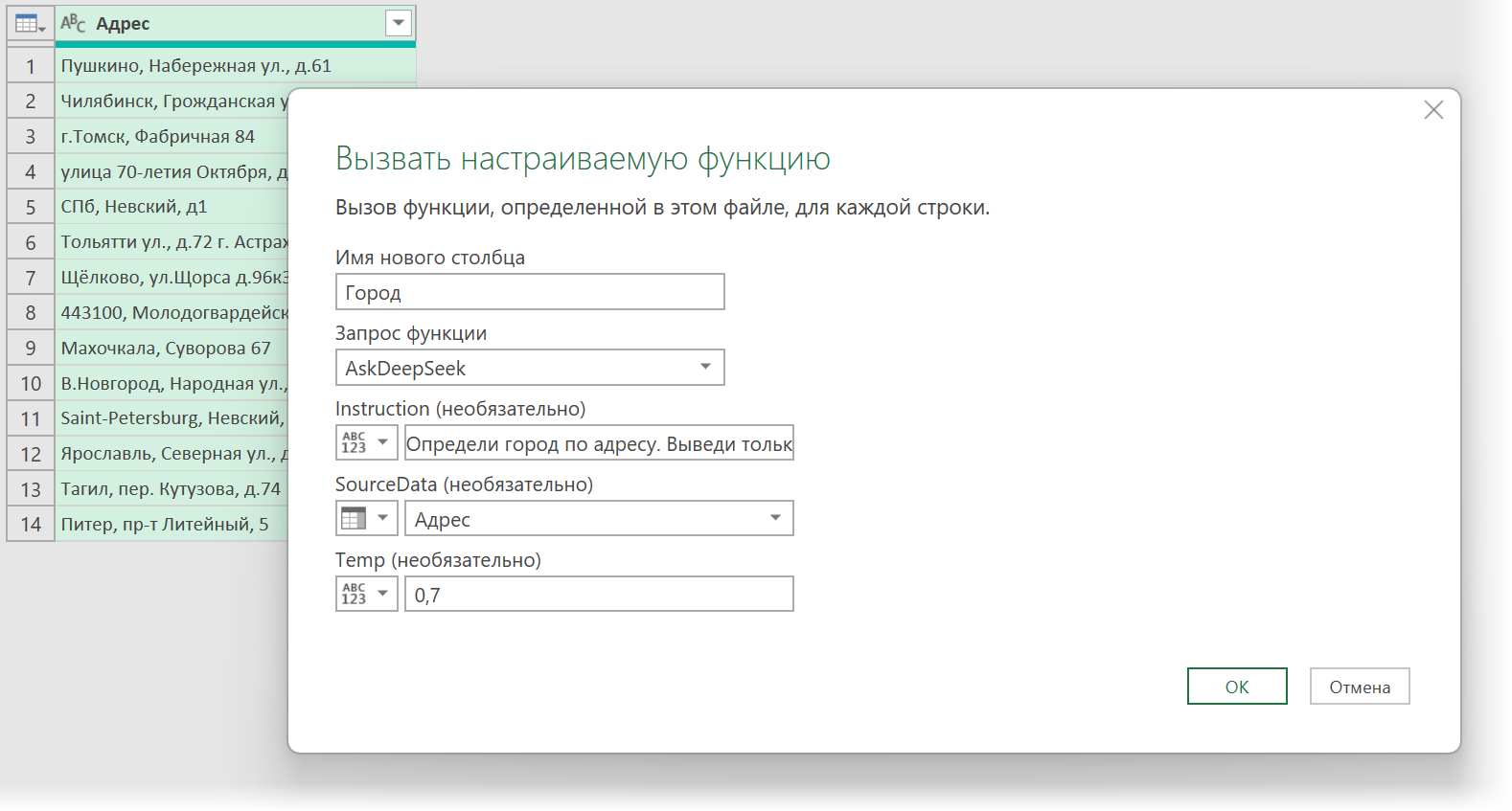 Аргументы функции API-запроса к нейросети