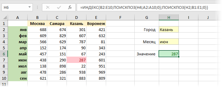 Двумерный поиск с ПОИСКПОЗ и ИНДЕКС