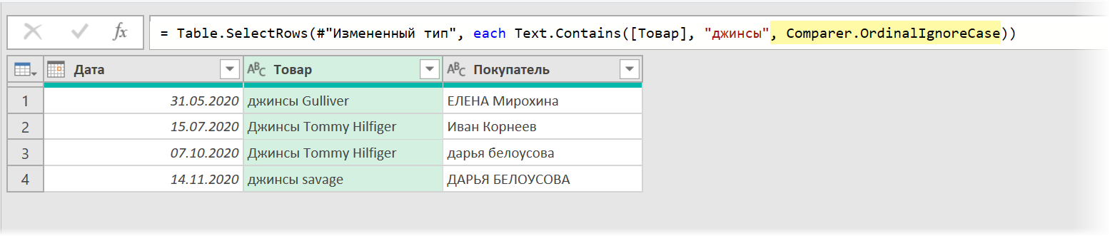 Частичный текстовый поиск без учета регистра