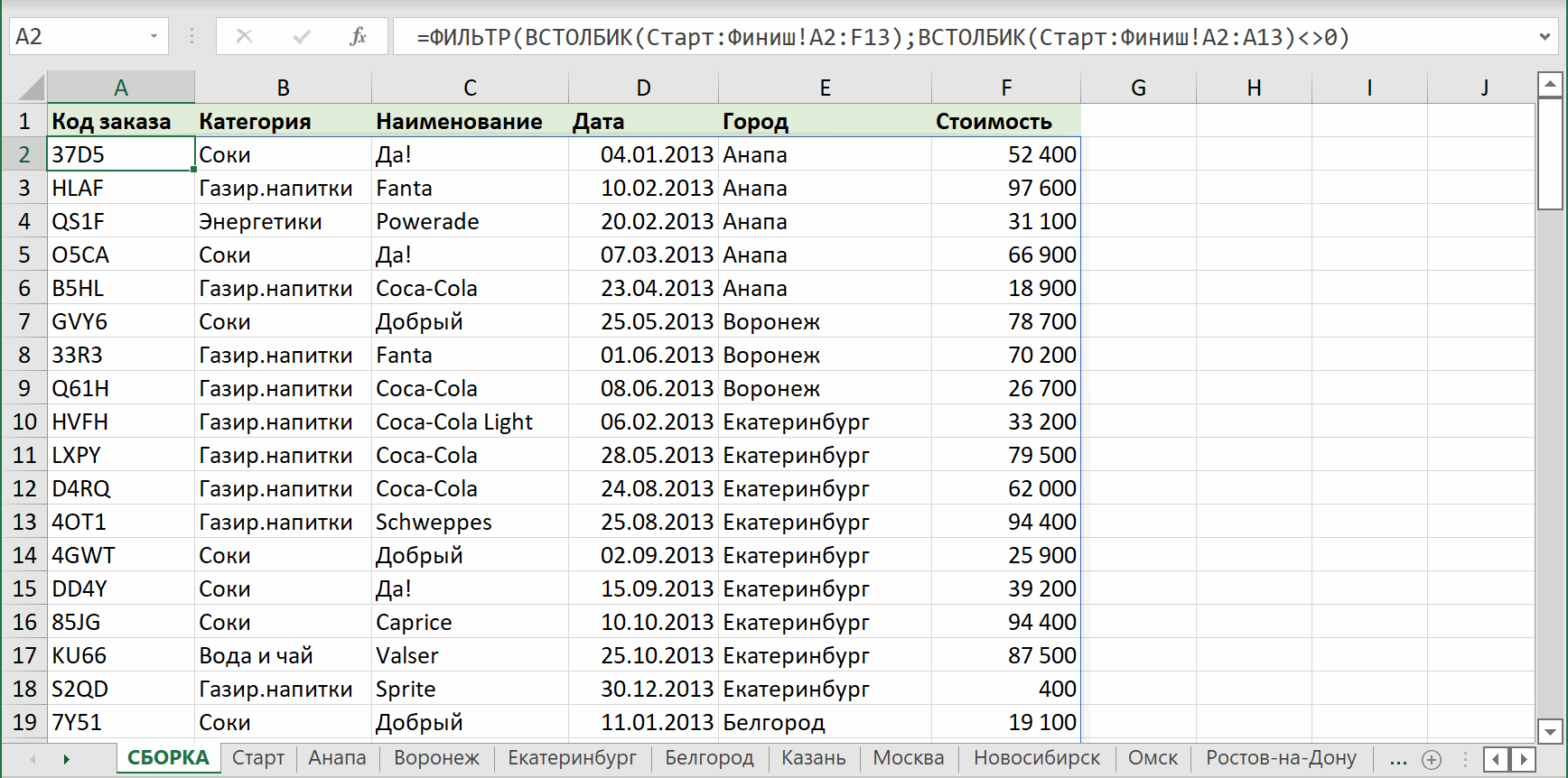 Трехмерные ссылки на группу листов