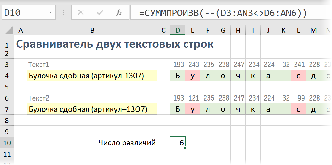 Количество несовпадений